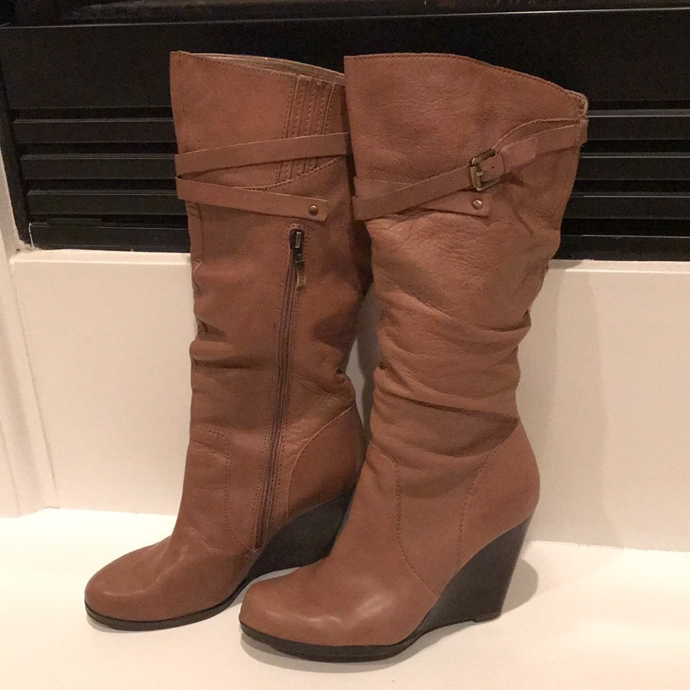 Guess tall brown wedge boots